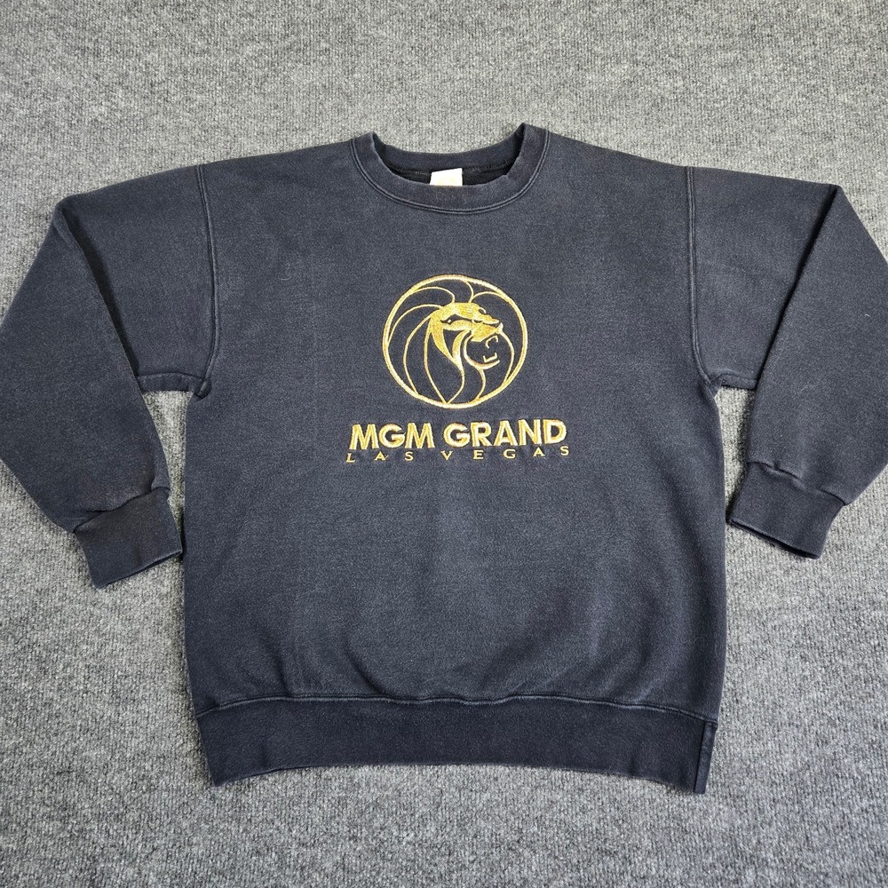 Vintage MGM Grand Sweatshirt Mens Medium Black Las Vegas Lion Casino Logo 1993 - Picture 2 of 10